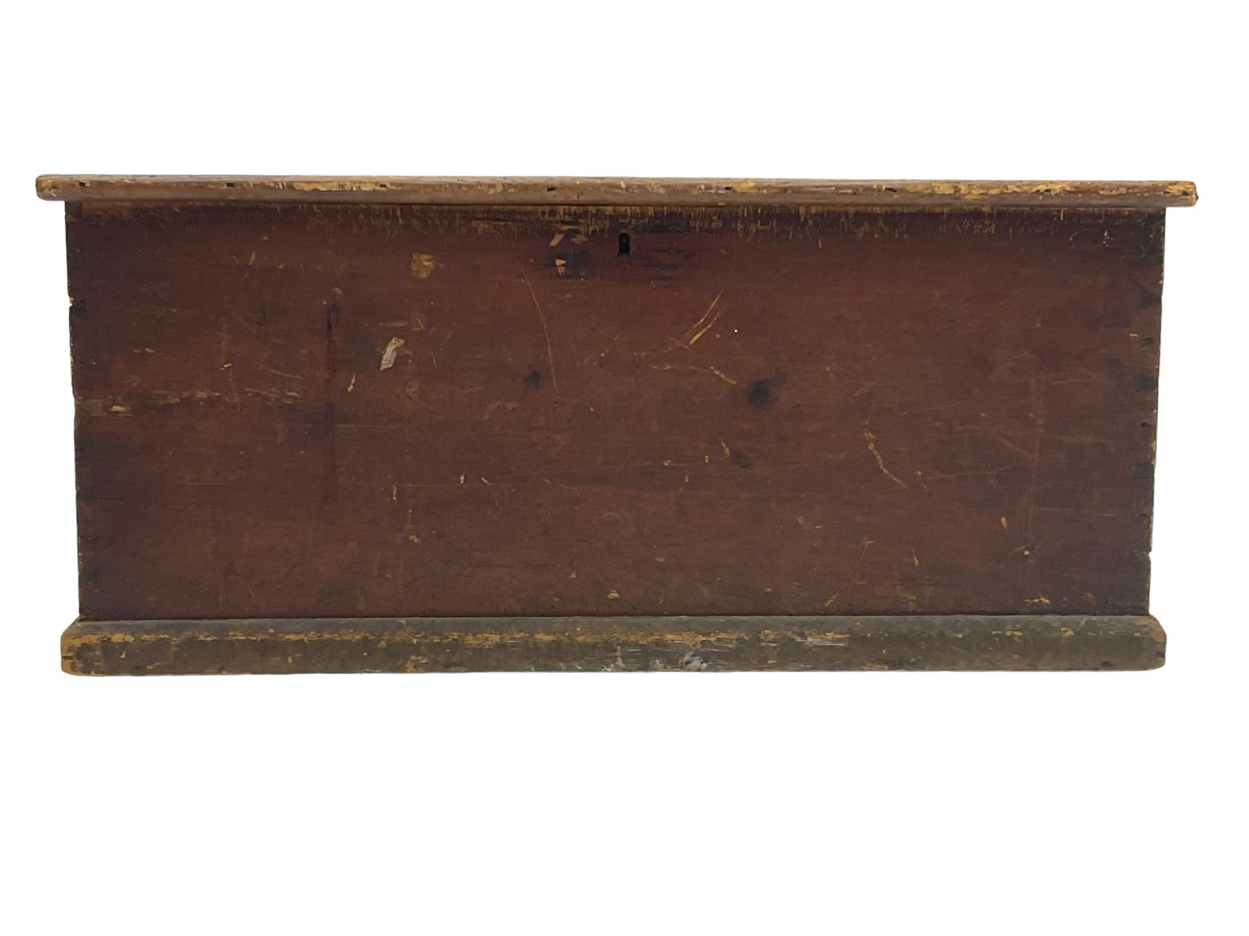 19th century pine blanket box, hinged lid, applied lower moulding