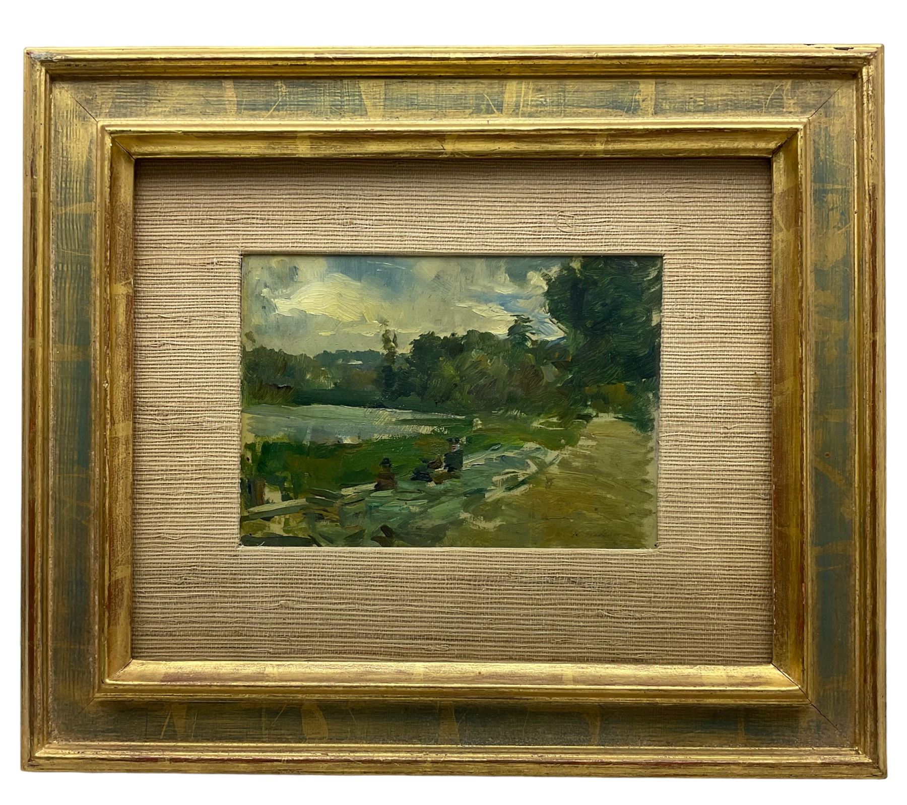 Henrique Medina De Barros (Portuguese 1901-1988): 'On the Seine', oil on board signed and dated 1929, titled on Redfern Gallery label verso 15cm x 21cm