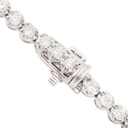 18ct white gold diamond riviere necklace, one hundred and twenty brilliant cut diamonds of 5.01 carat, stamped K18, with insurance document dated 2023