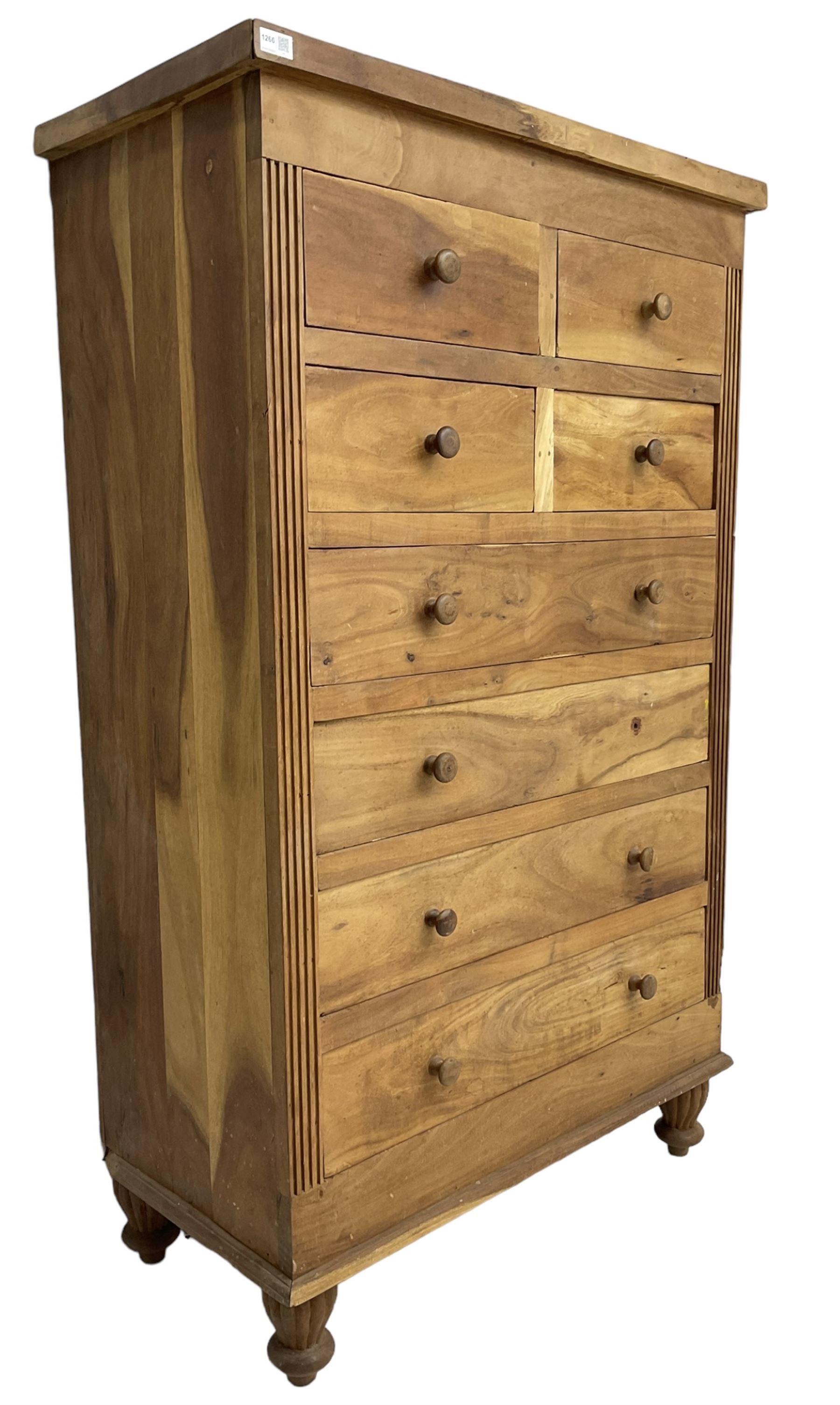 Hardwood chest, fitted with four short and four long drawers