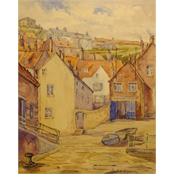  Donald Gray Midgely (British 1918-1995): Lifeboat Pier 'East Side Whitby', watercolour signed and dated '77, 37cm x 30cm Moorland scene, watercolour signed 24cm x 29cm (2) Provenance: direct from the family Midgley was born in Halifax, moved to Whitby after his mother Lottie died. Lived at 2 Salt Pan Steps   