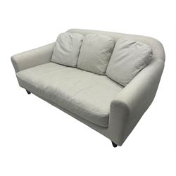 Habitat - contemporary three-seater sofa upholstered in neutral fabric, three scatterback cushions, raised on tapered supports