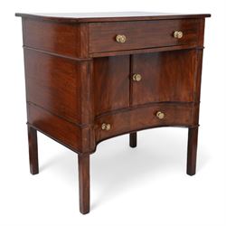 George III mahogany concave side cabinet, rectangular protruding top over a single drawer,...