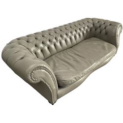 Three seat Chesterfield sofa, upholstered in grey buttoned leather