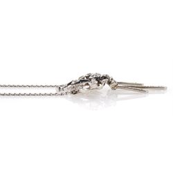 Early 20th century platinum and silver diamond pendant, four milgrain set old cut diamonds of approx 0.40 carat, with rose and old cut diamond set openwork surround, suspending three kite shaped pendants set with diamonds, on detachable screw back platinum trace link chain necklace