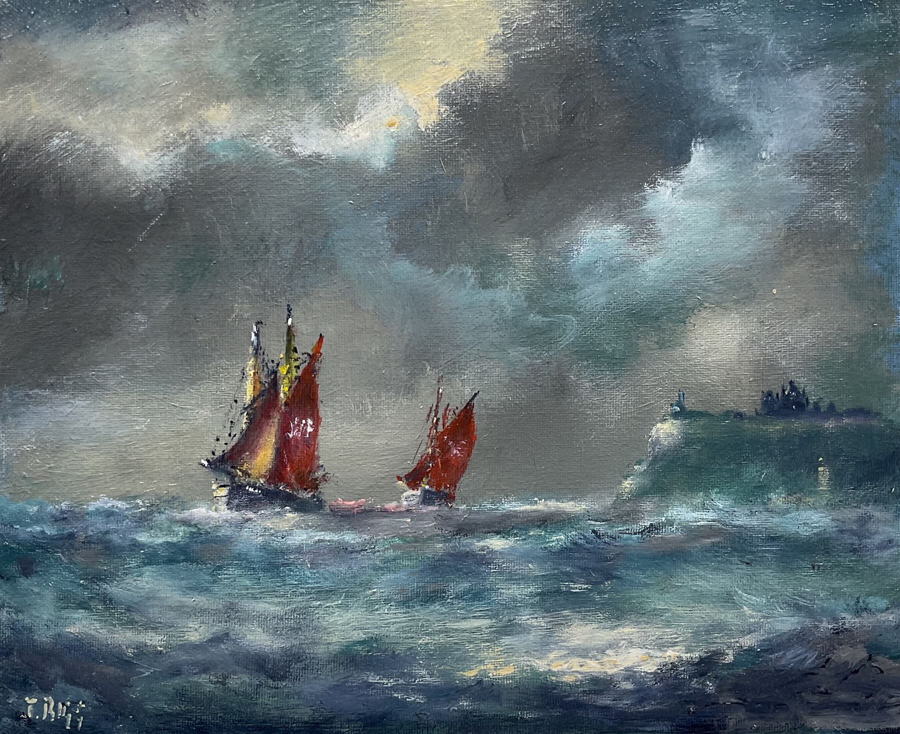 Jack Rigg (British 1927-2023): Shipping off Whitby, oil on canvas board signed, dated 2019 verso 25cm x 30cm