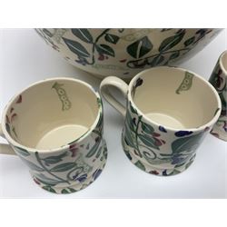 Emma Bridgewater ceramics in Sweet Pea pattern, comprising three cups and a large bowl,  bowl D31cm