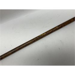 Victorian walking stick, the fluted silver pommel set with banded agate, hallmarked London 1892, maker's mark indistinct, L84cm