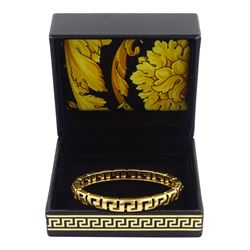 Versace 18ct gold Greek key design Greca bangle, Birmingham assay mark, in original box