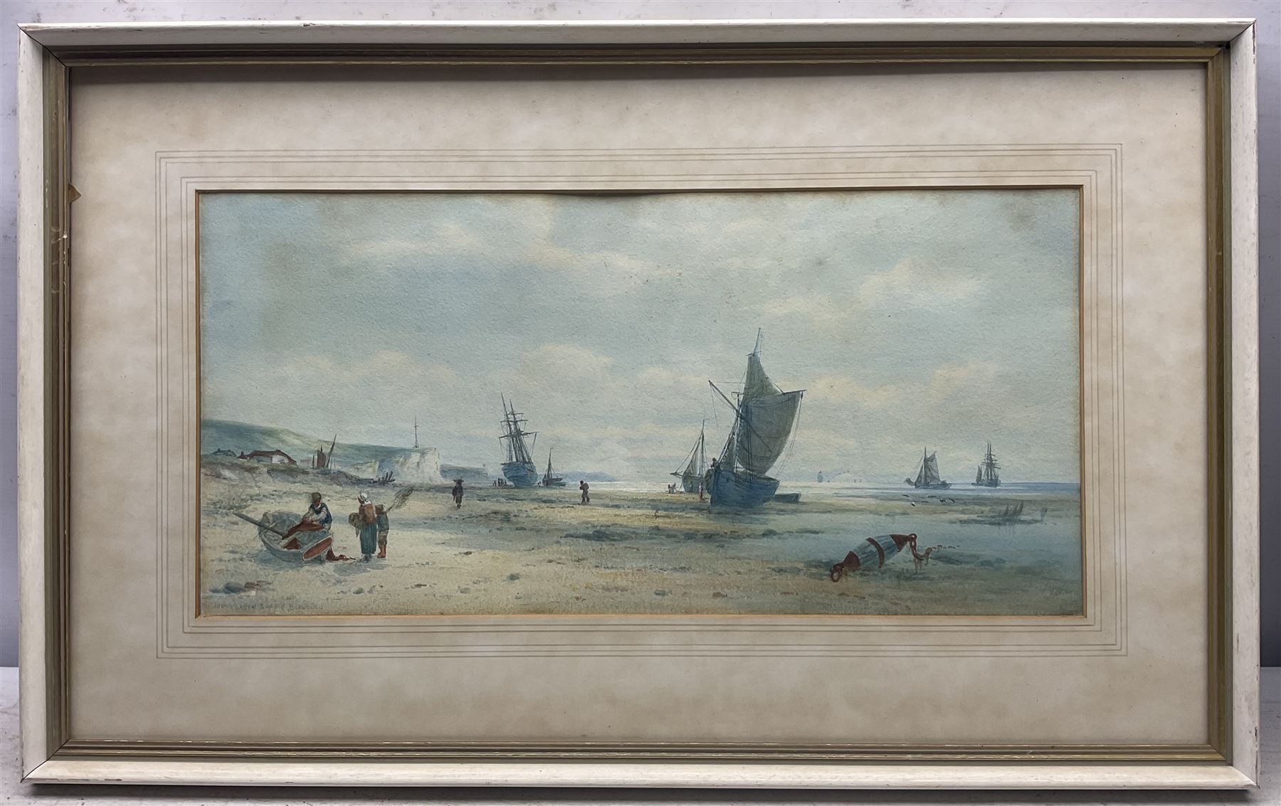 John Francis Branegan (British 1843-1909): 'Grimsby’ and ‘Midday Coast off Sussex’ pair watercolours signed and titled 22cm x 47cm (2)