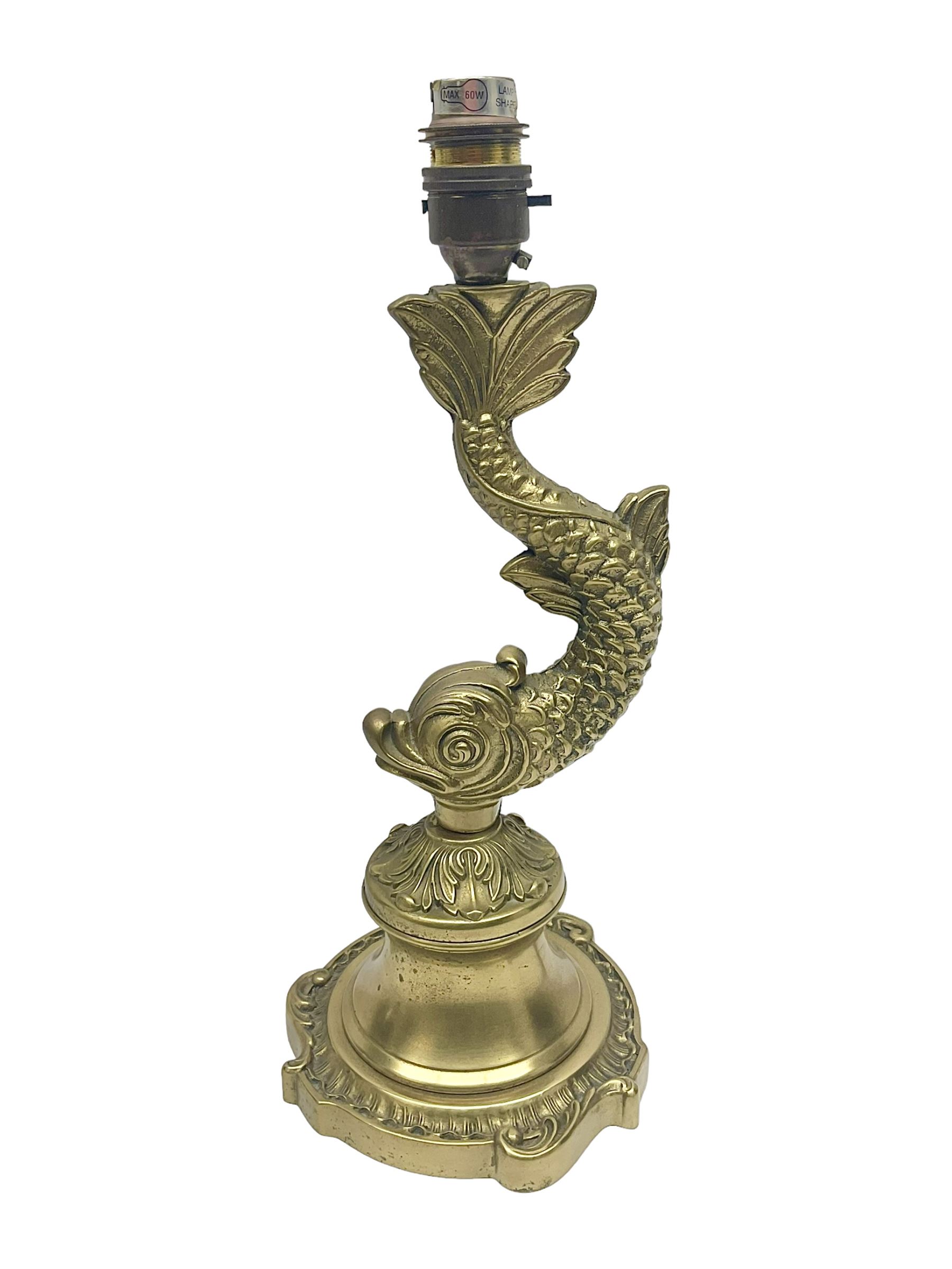  Gilt metal table lamp, in the form of a dolphin, H33cm