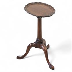 18th century mahogany tripod kettle stand or wine table, shaped and moulded pie crust top ...