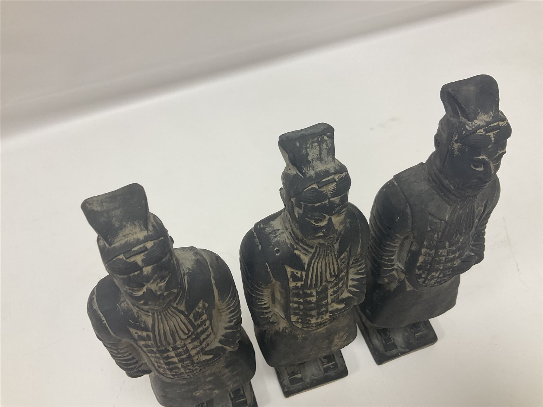 Set of three Chinese 'Terracotta Warrior' style figures, tallest example H27cm 