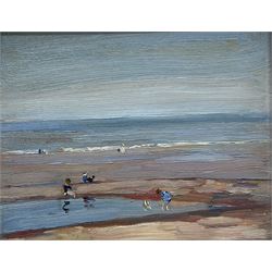 Mark Senior (Staithes Group 1862-1927): Children on the Beach Runswick Bay, oil on panel unsigned 18cm x 22cm
Provenance: private Yorkshire collection; with Messum's, Marlow, Bucks., Cat.2010, Exh. No.87; authenticated by the artist's widow Alice, signed label verso