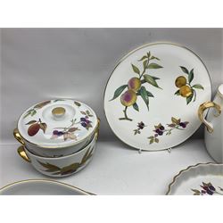 Royal Worcester Evesham pattern, including covered pot de cremes, twin handle tureen, serving dishes, flan dishes, side plates etc  