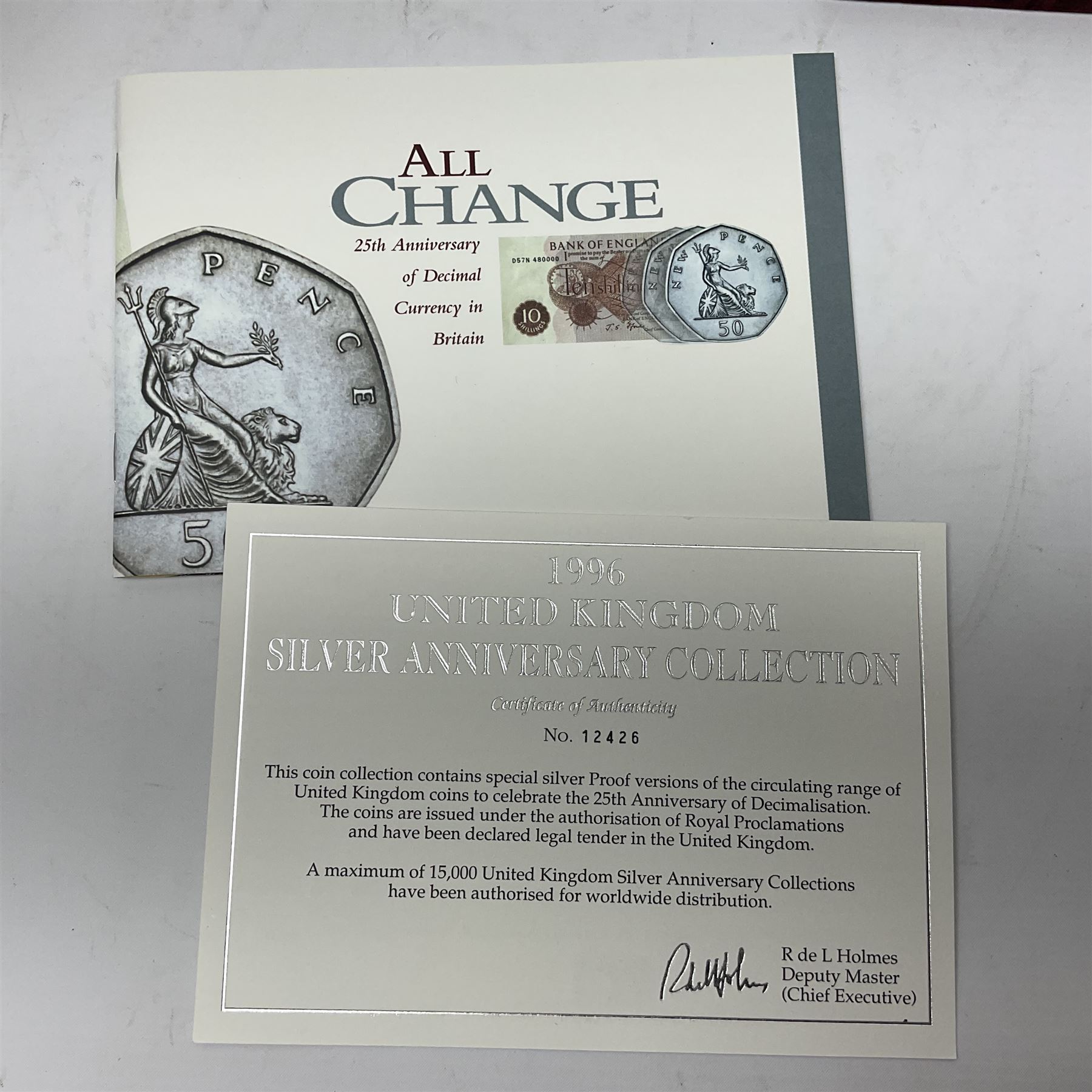 The Royal Mint United Kingdom 1996 silver proof anniversary coin collection, number 12426, cased with certificate 