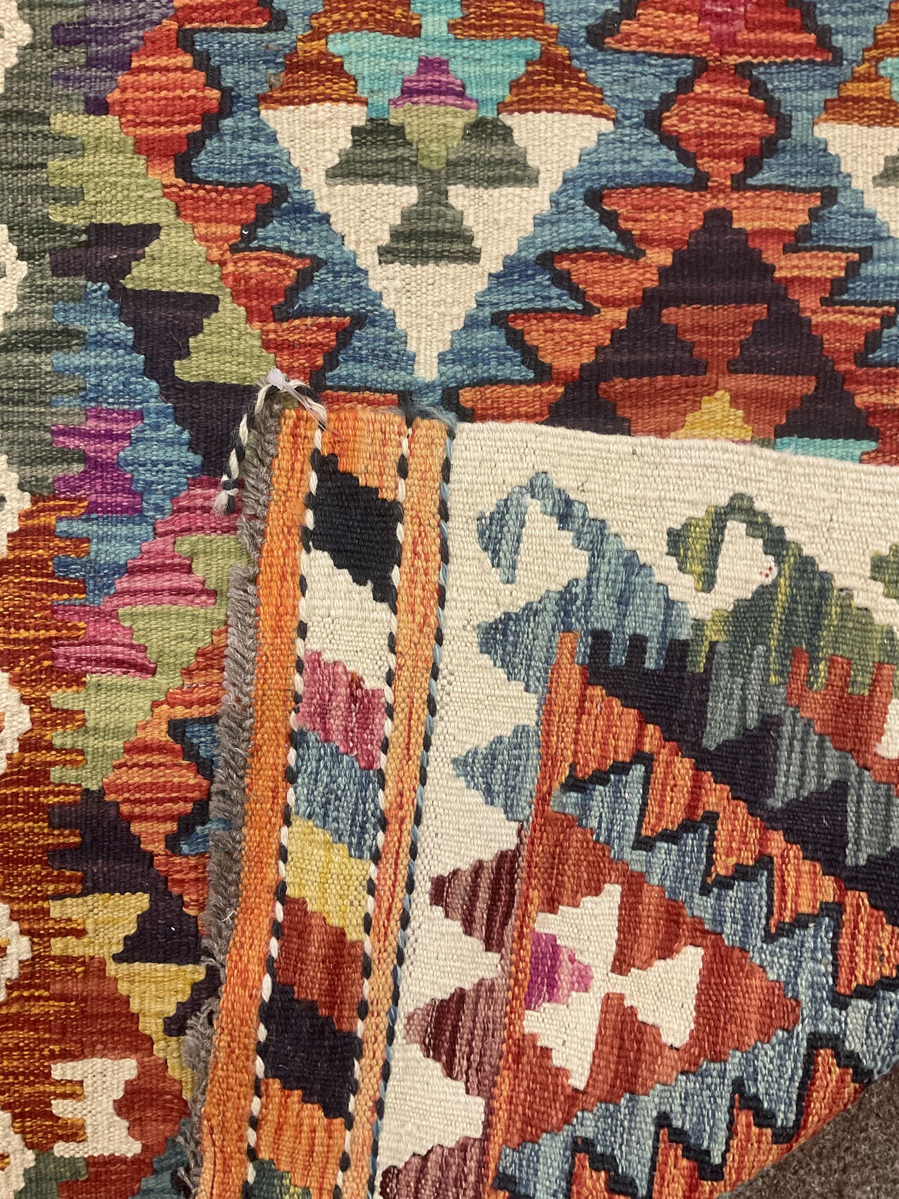 Anatolian Turkish kilim runner, multi-coloured geometric design 