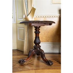 Possibly Gillows - 19th century rosewood tripod table, circular tilt-top with gadroon carv...