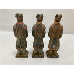 Set of three painted Chinese 'Terracotta Warrior' style figures, H20cm