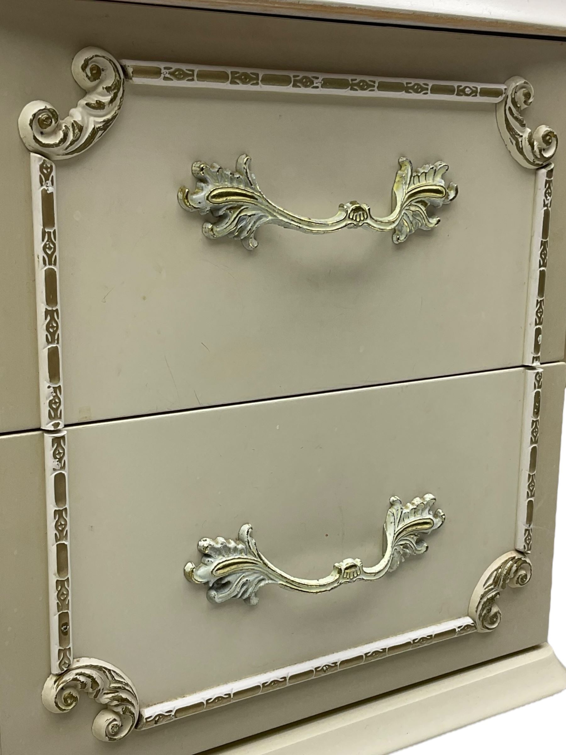 Mid-to-late 20th century cream and gilt kidney-shaped dressing table, fitted with five drawers, on cabriole supports 