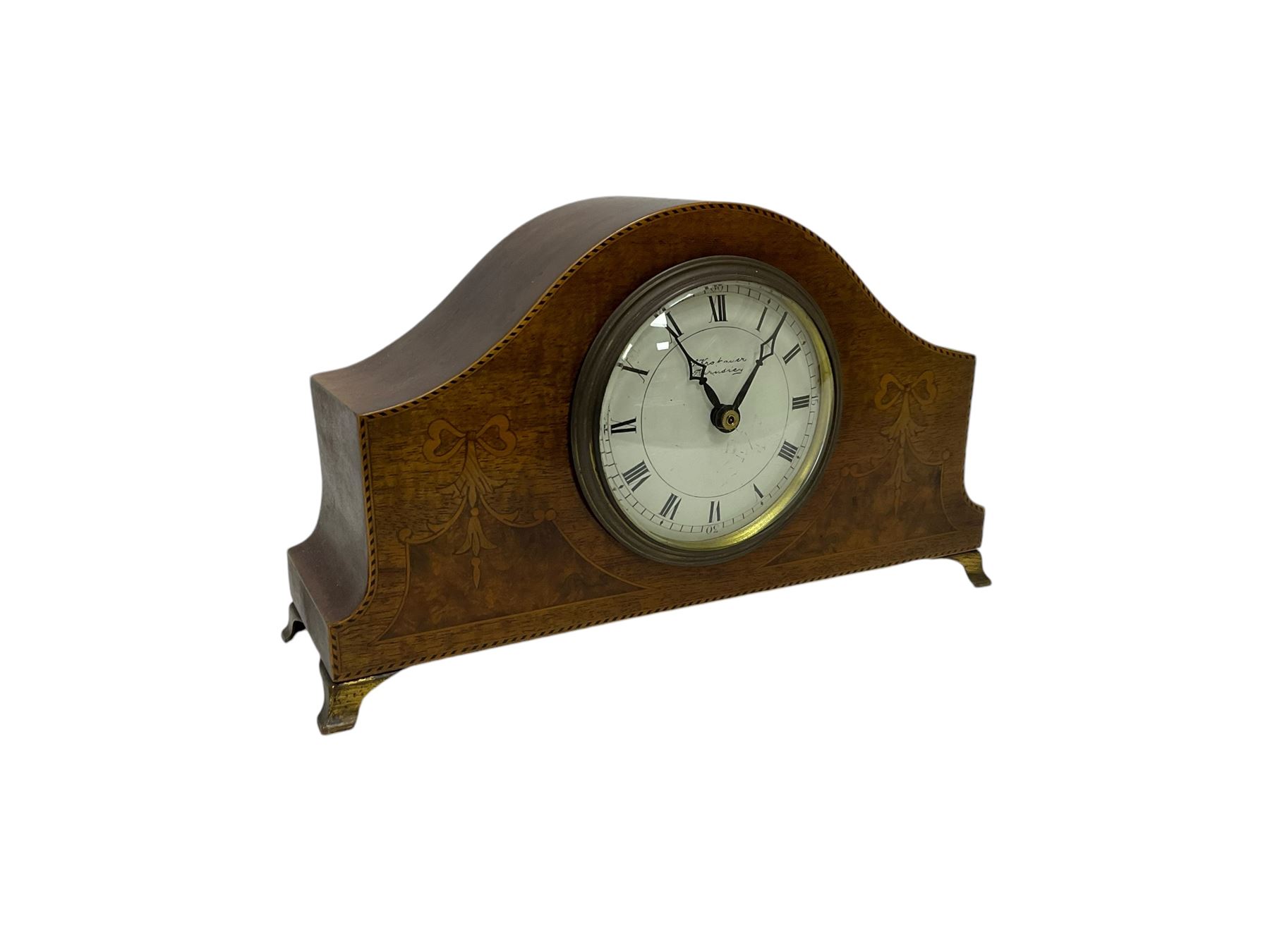 Mahogany mantle clock with inlay. Quartz movement