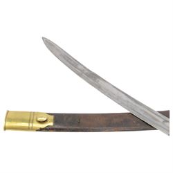 Victorian Police Constabulary Hanger, curved single edge blade, steel knucklebow and downswept quillon marked 864, stepped pommel and ribbed fishskin grip; in leather covered scabbard with steel mounts, L75cm 