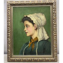 EPH (British 19th Century): Portrait of a Girl with a Yellow Scarf, oil on canvas signed with initials 45cm x 35cm 