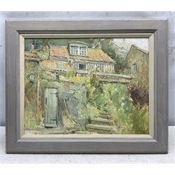 David Jan Curtis (British 1948-): 'Spout House Runswick Bay', oil on canvas board signed and dated '81, titled and dated 31 July 1981 verso 34cm x 44cm 
Provenance: private collection; David Duggleby 8th December 2014 the Robert (Pat) & Mary Patterson collection, Lot 11. Pat was curator of the Castle Museum York (1951-1972) under his charge it grew to be the most visited museum outside London. They lived in Runswick Bay.