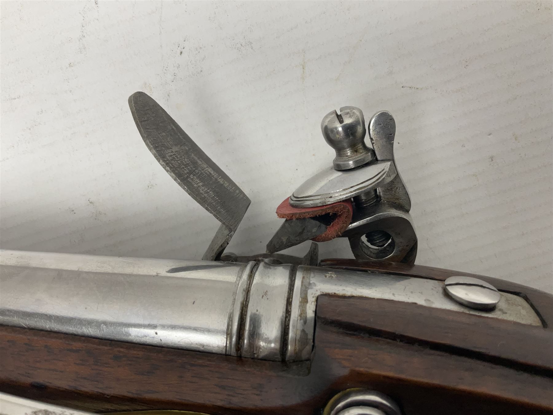 RFD ONLY AS NO VISIBLE PROOF MARKS - modern Indian flintlock .65 cal. belt pistol marked with crowned GR and Tower, 29cm barrel and brass skull crusher butt, serial no.2169 L50cm