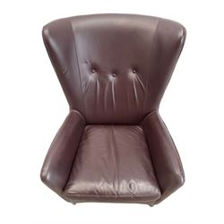 Wing back armchair upholstered in cocoa brown leather