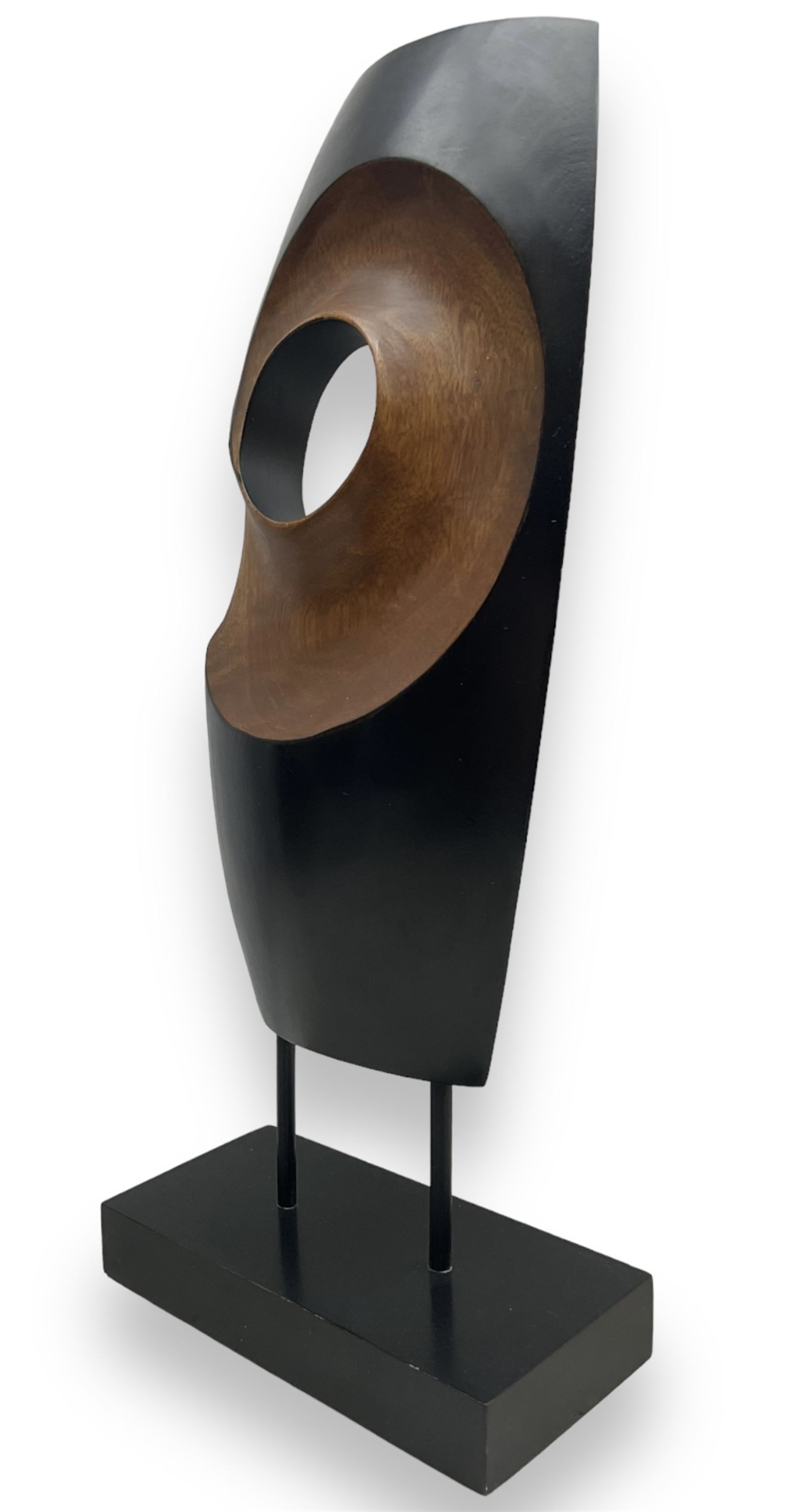 St Ives School (20th century): Abstracts, pair of ebonised hardwood sculptures, H47.5cm including base