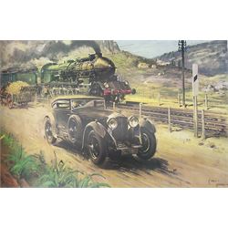 Terence Cuneo (British 1907-1996): 'The Deputy's Deputy', 'Bentley at Le Mans 1929', 'Bentley v Blue Train', and 'Evening Star', four limited edition prints, the first signed in pencil, max 71cm x 91cm (4) (unframed)