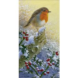 Brian Rushton (British 20th Century): Christmas Robin, gouache signed and dated 2002, 24cm x 13cm 