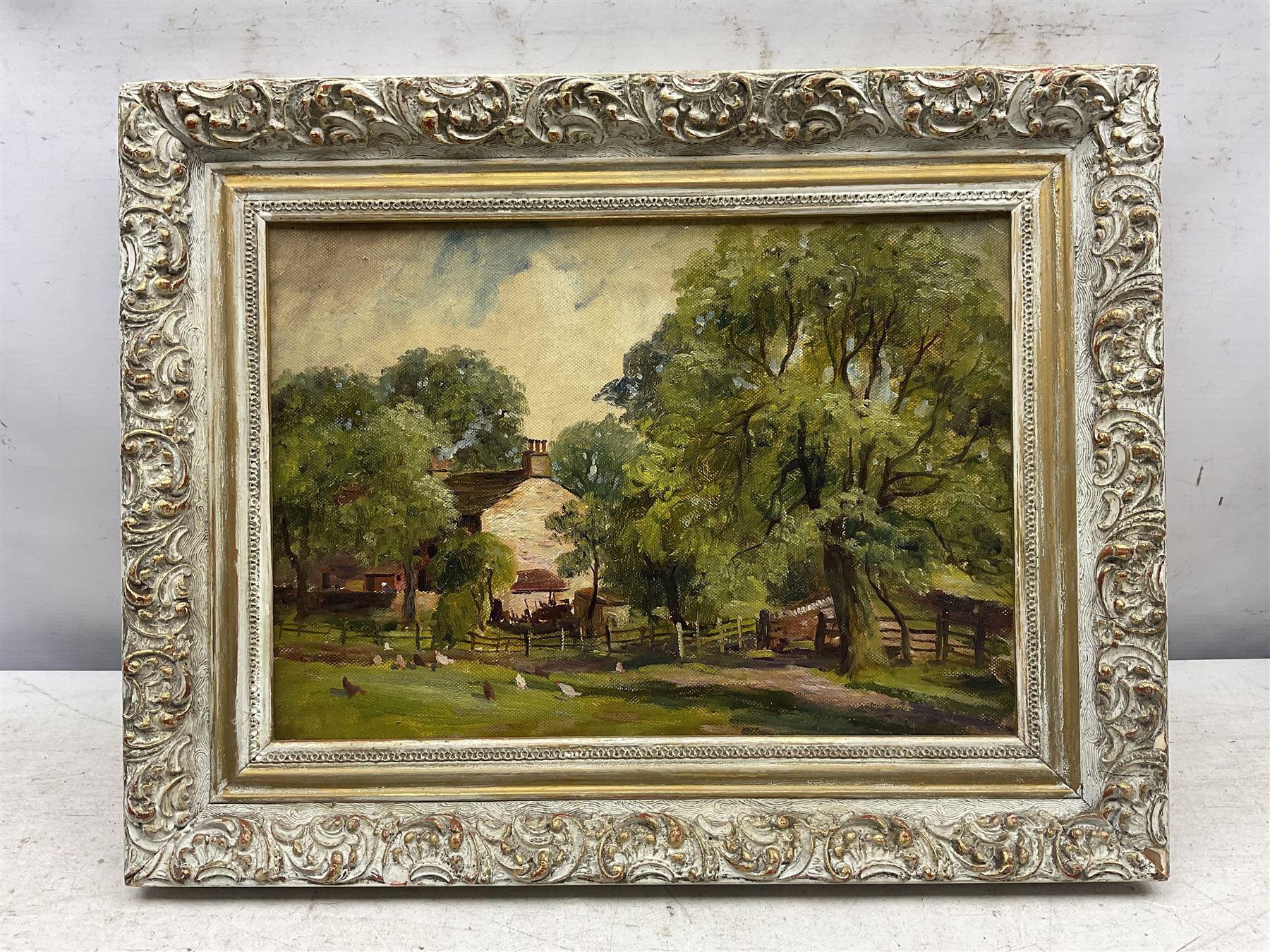 Continental School (20th Century): Chickens Grazing on the Farm, two oils by different hands one indistinctly signed and dated '52, 29cm x 40cm 