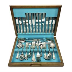 Osborne Kings pattern silver plated canteen for six place settings, within fitted wooden case 