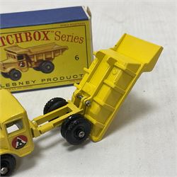 Lesney - three die-cast Matchbox series models comprising no.6 Quarry Truck in yellow, Moko Lesney no.28 Bedford S Compressor Truck in yellow, and no.42 Bedford CA Evening News Truck no.42; in original boxes (3) 