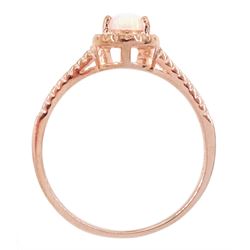 Rose gold on silver pear cut opal and cubic zirconia  cluster ring, stamped 925