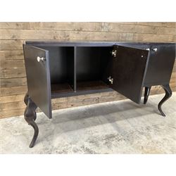 Rosewood finish four door sideboard, on cabriole legs