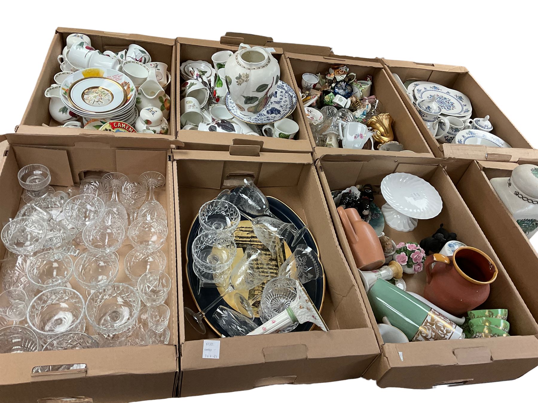 Large collection of ceramics and glassware, including Portmeirion etc, in six boxes 