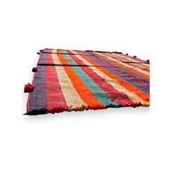 South West Persian Jajim Kilim ground rug, the field with alternating vertical stripes with lightly woven diamond-shaped motifs running through the pattern, the edges with small decorative tufts