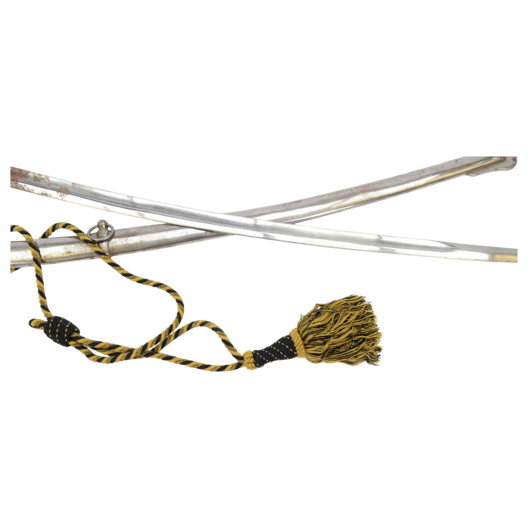 Replica cavalry officer's dress sword, pierced brass hilt and wire grip, in steel scabbard, L108cm