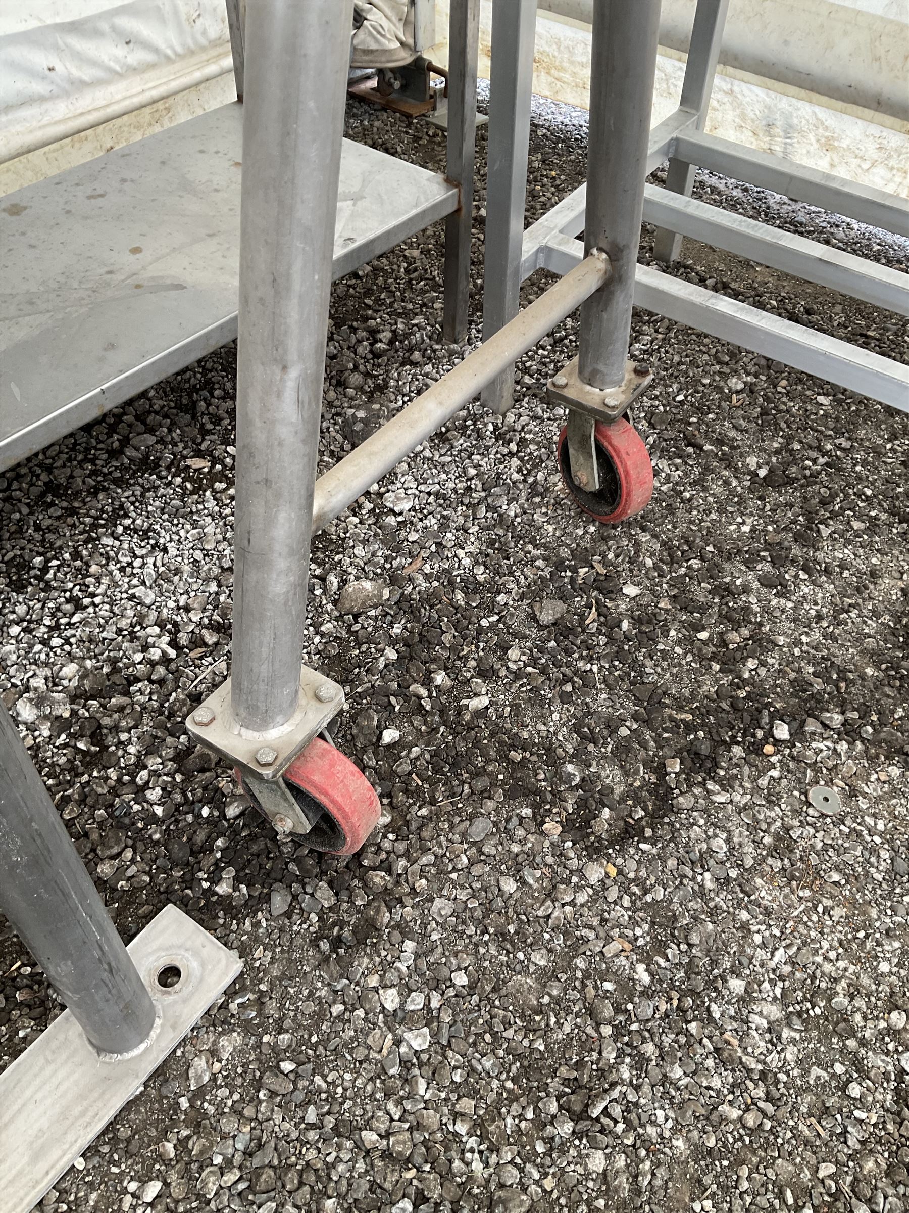 Large stainless steel tubular meat hanging rail (W230cm x H210cm), and a meat rail on castors (W150cm x H186cm) (2) - THIS LOT IS TO BE COLLECTED BY APPOINTMENT FROM DUGGLEBY STORAGE, GREAT HILL, EASTFIELD, SCARBOROUGH, YO11 3TX