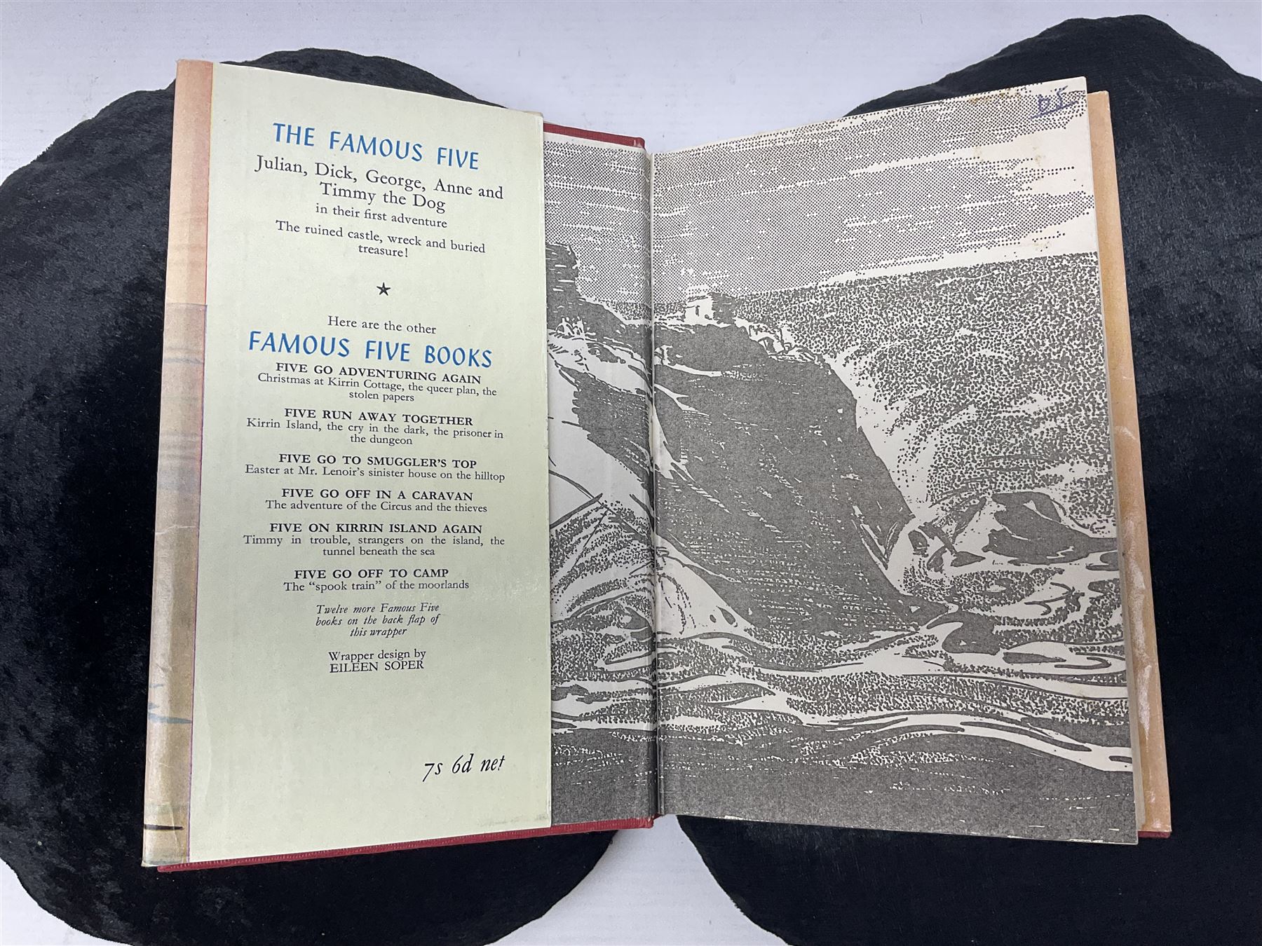 Enid Blyton; three copies of The First Adventure of the Famous Five; Five on Treasure Island, comprising 1963 edition, 1949 edition and 1963 edition  