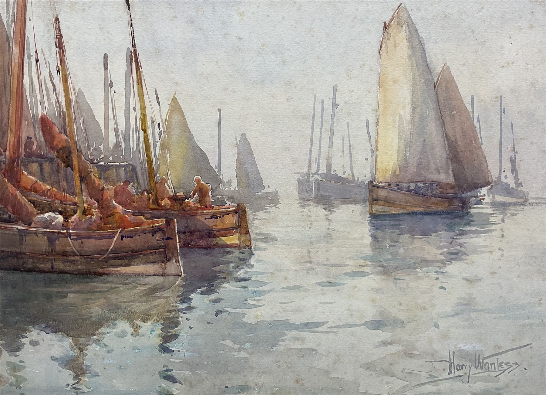 Harry Wanless (British c1872-1934): Herring Fleet off the West Pier Scarborough, watercolour signed 29cm x 39cm (unframed)
Provenance: direct from the artist's family, part of a collection never previously seen on the market