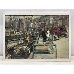 Denis Leonard Lansdell (British 1926-1994): 'Whitby New Quay' - A Busy Day, oil on canvas signed and dated '61, titled and dated verso 45cm x 65cm 
Notes: Denis, who had taught Art and Design in Willesden in London retired to The Old Forge at Nether Compton, just outside Sherborne Dorset in 1989