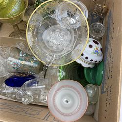 Glassware including coloured glass, tankards, glasses etc, in one box
