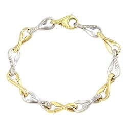 18ct gold diamond fancy twist link bracelet, alternate yellow and white gold links set wit...