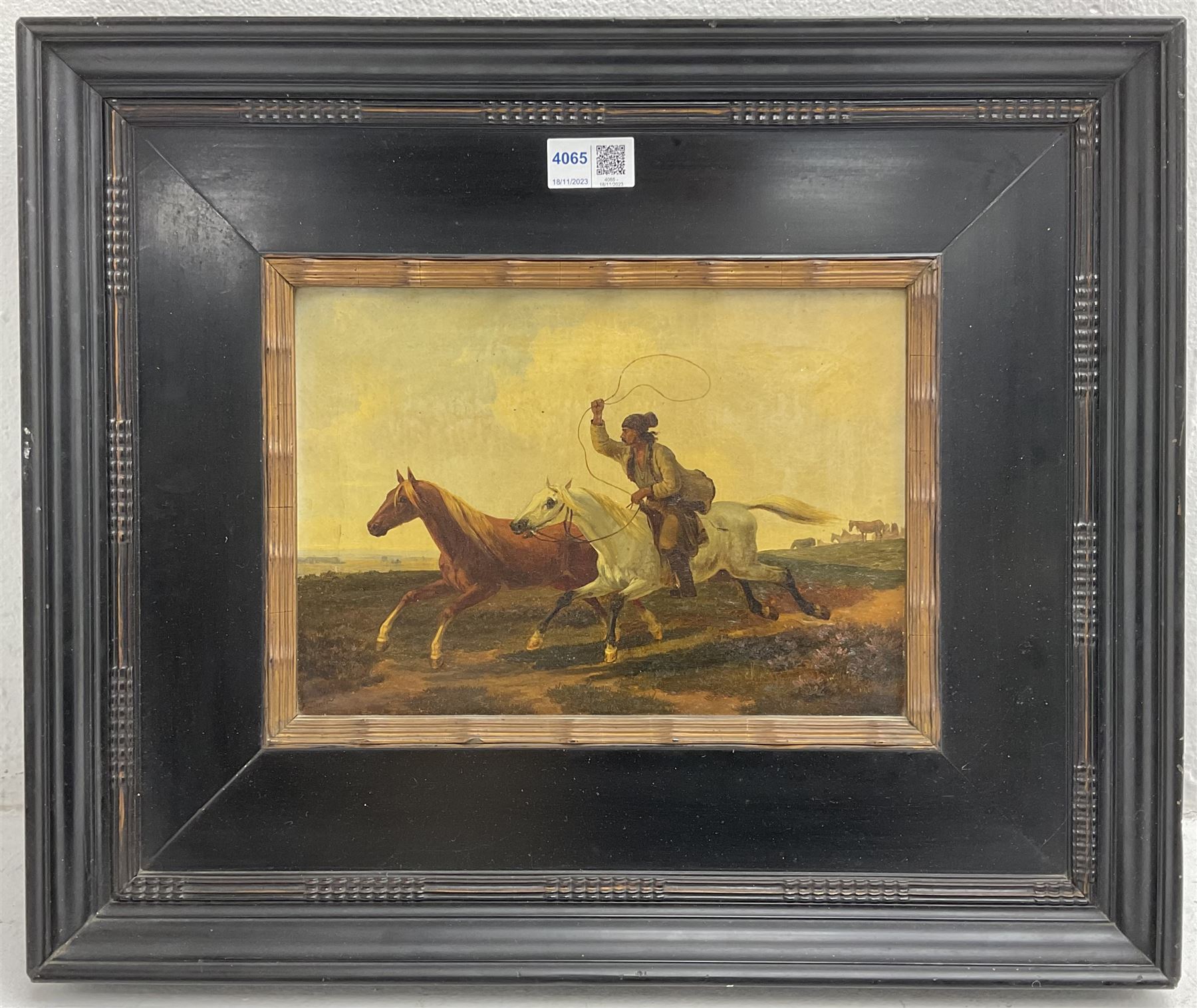 F Smith (British 19th century): Mexican Cowboy Lassoing Wild Horse, oil on canvas signed 20cm x 27cm