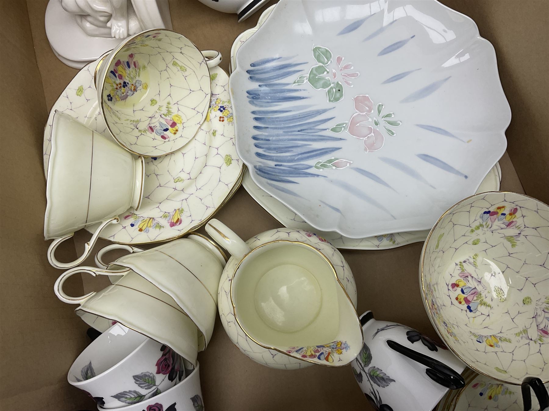 Royal Doulton Old Leeds Sprays coffee service, together with Shelley queen anne teacup, Bavaria tea service etc, in two boxes 