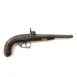 Mid-19th century french double-barrelled percussion pistol the side by side 10 mm cal. bar...